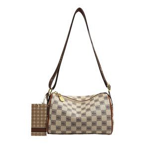 Checkered Crossbody Bags, Vegan Leather Shoulder Handbags Whit :]